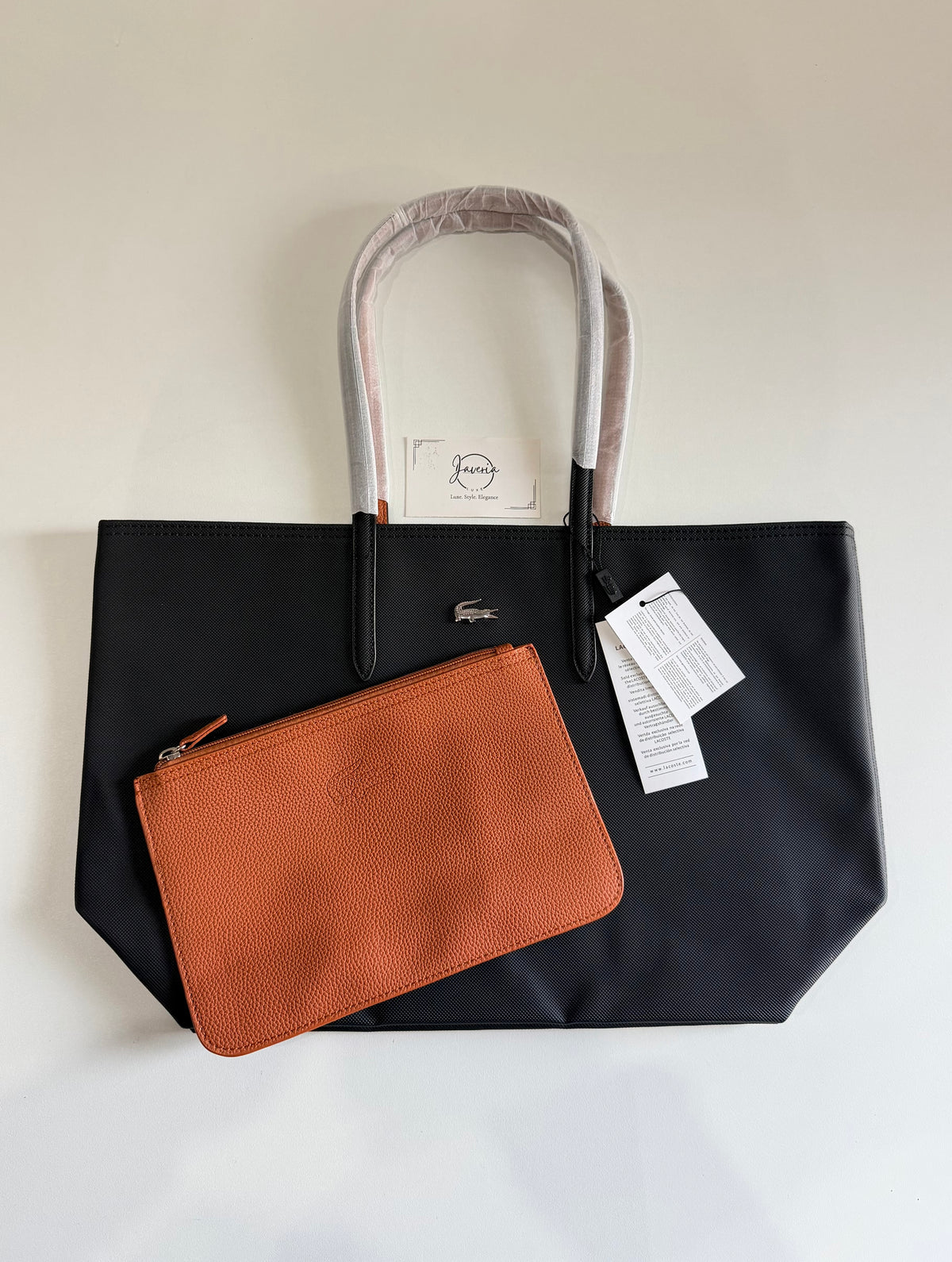 Anna Reversible Tote Bag & Pouch - Black with Rust