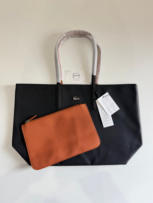 Anna Reversible Tote Bag & Pouch - Black with Rust