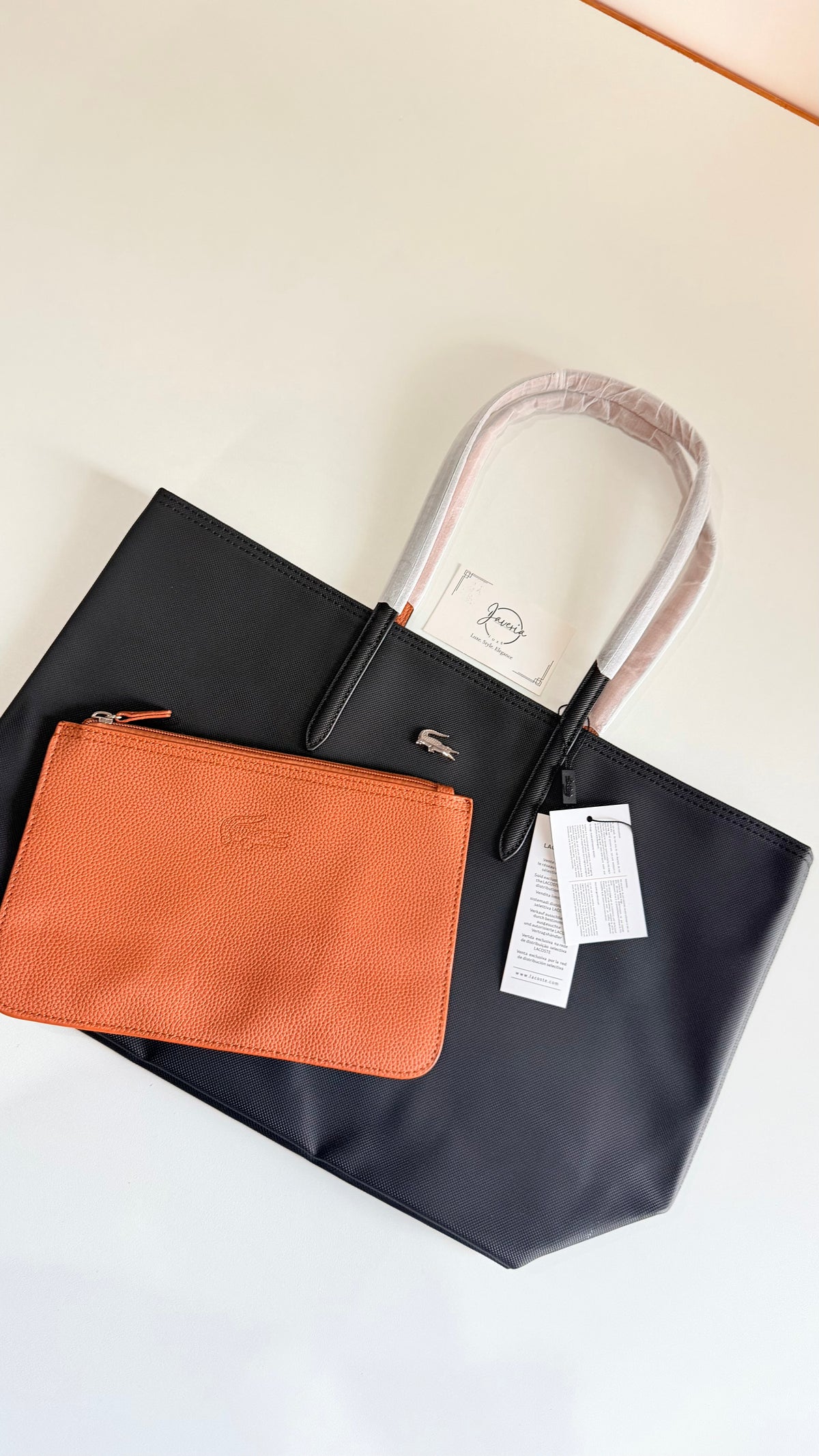 Anna Reversible Tote Bag & Pouch - Black with Rust