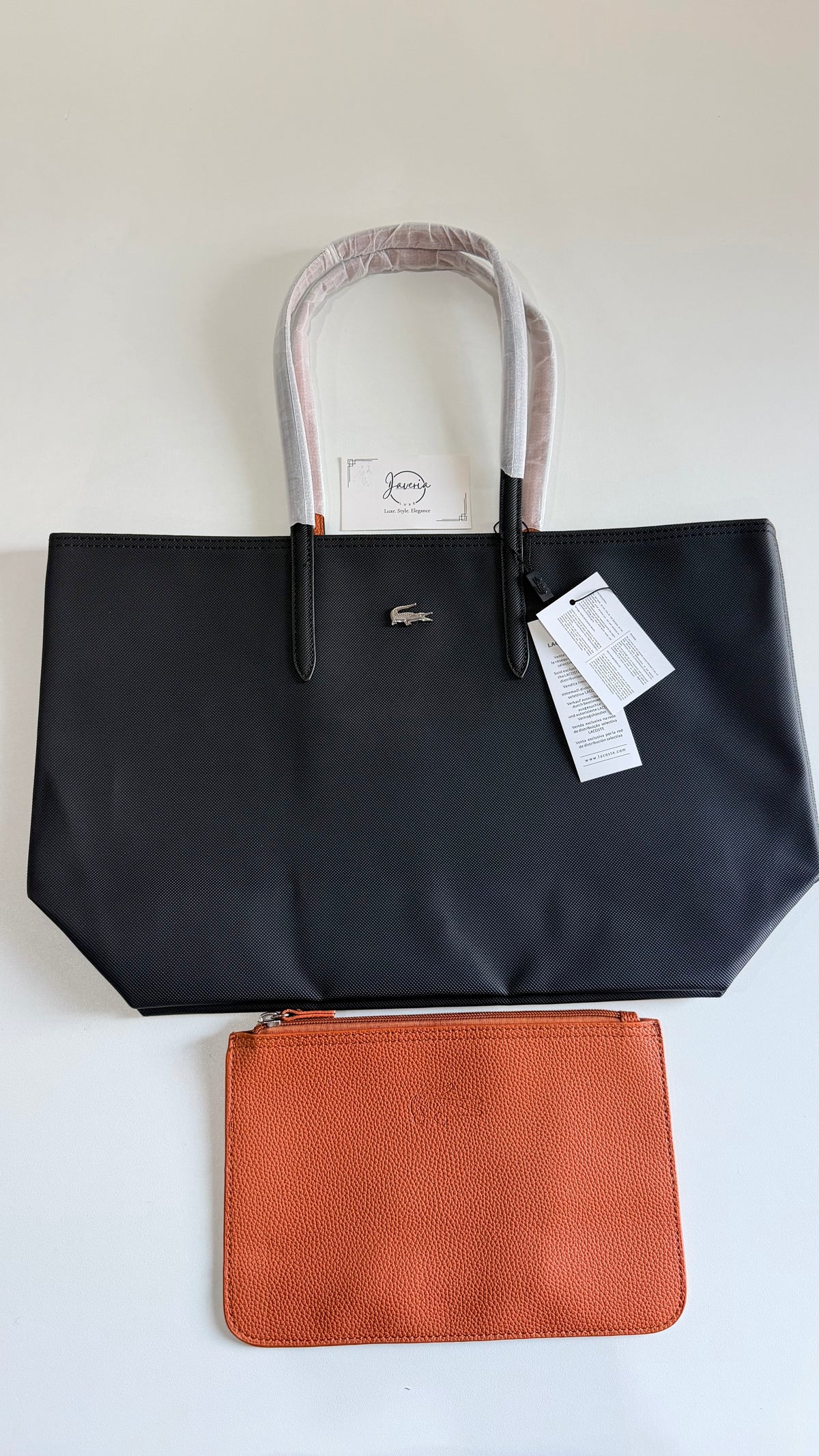 Anna Reversible Tote Bag & Pouch - Black with Rust