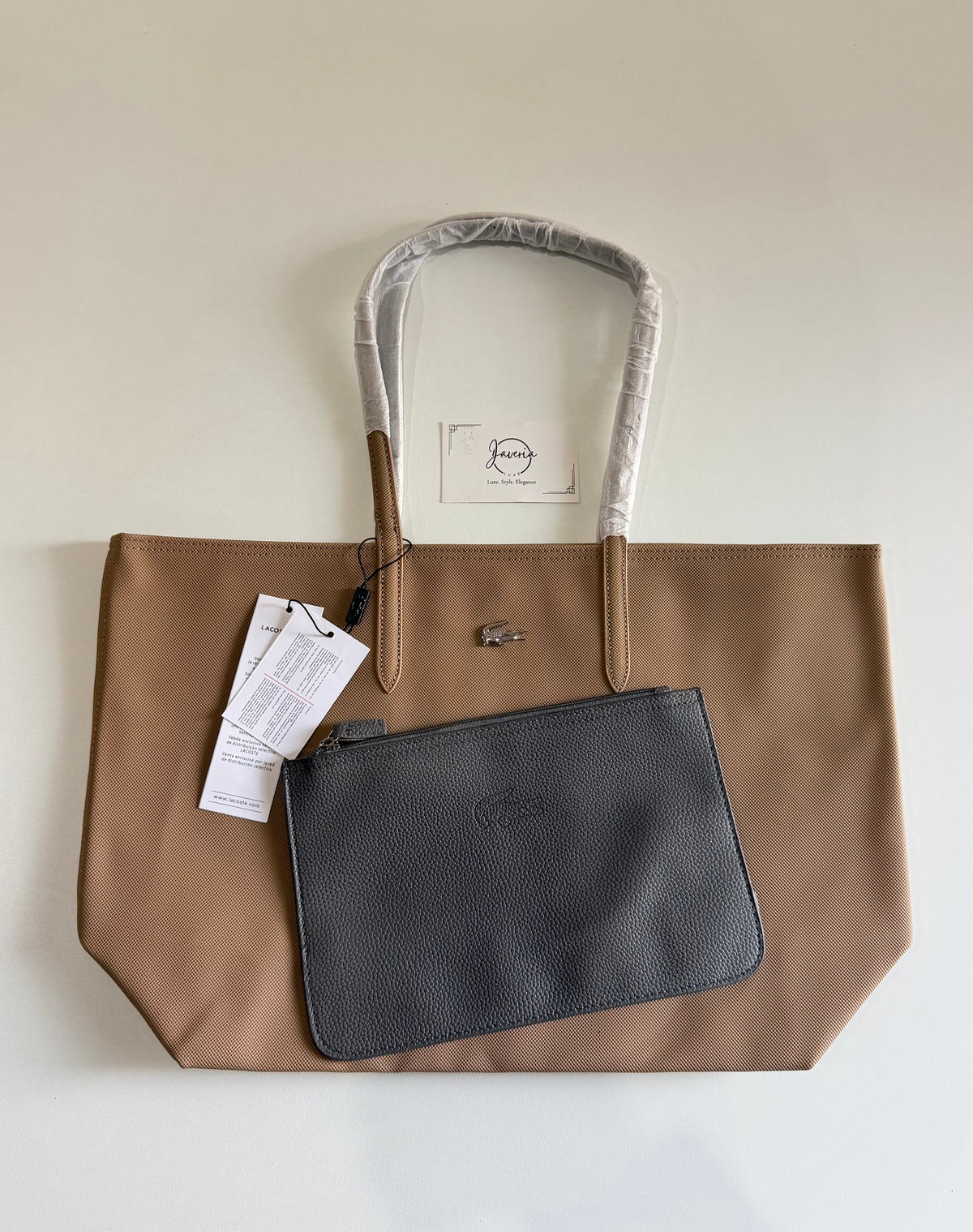Anna Reversible Tote Bag & Pouch - Cookie with Dark Grey