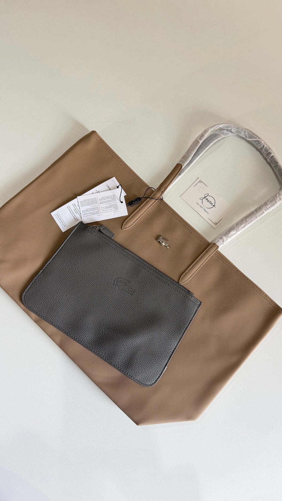 Anna Reversible Tote Bag & Pouch - Cookie with Dark Grey