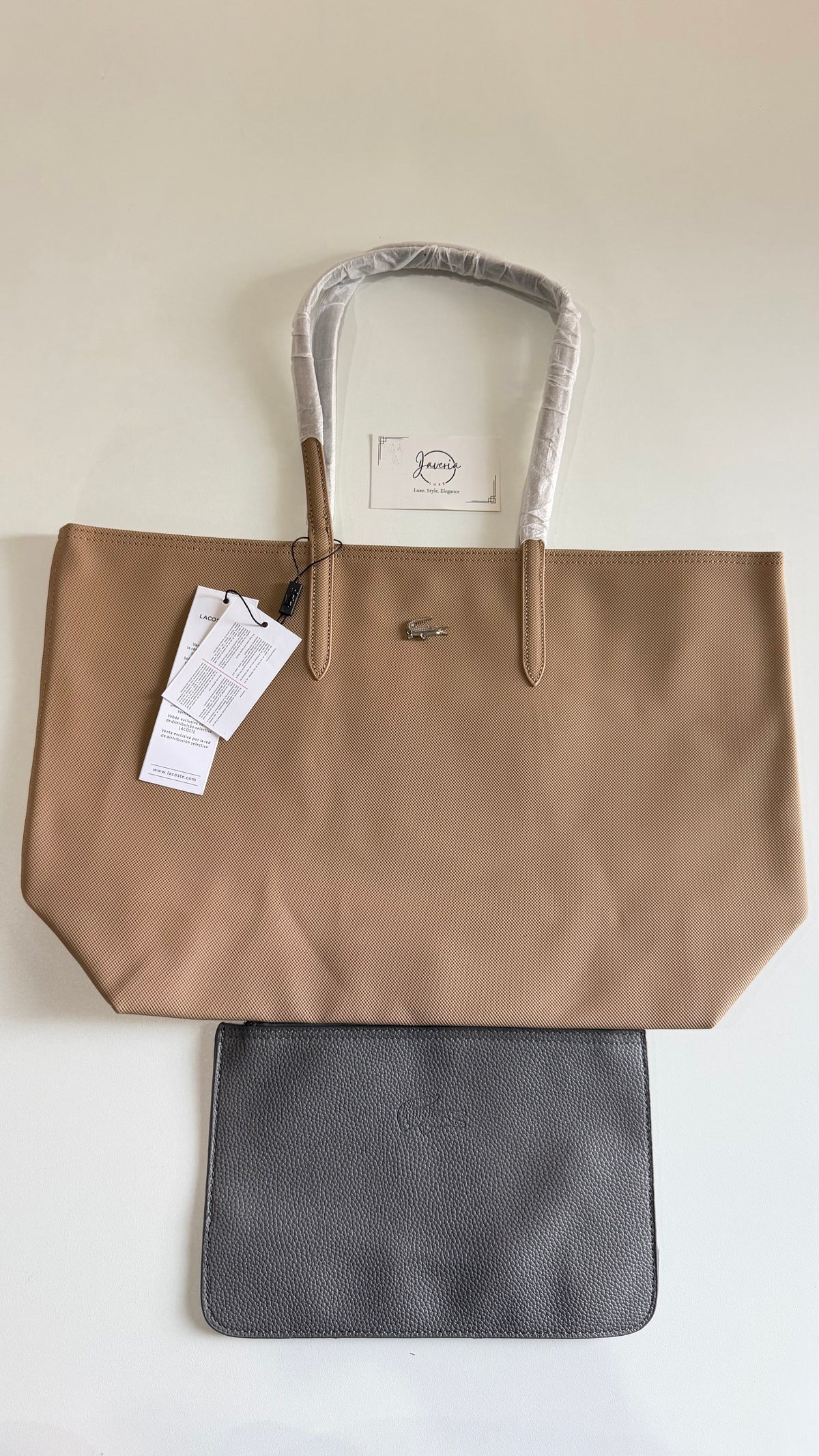 Anna Reversible Tote Bag & Pouch - Cookie with Dark Grey