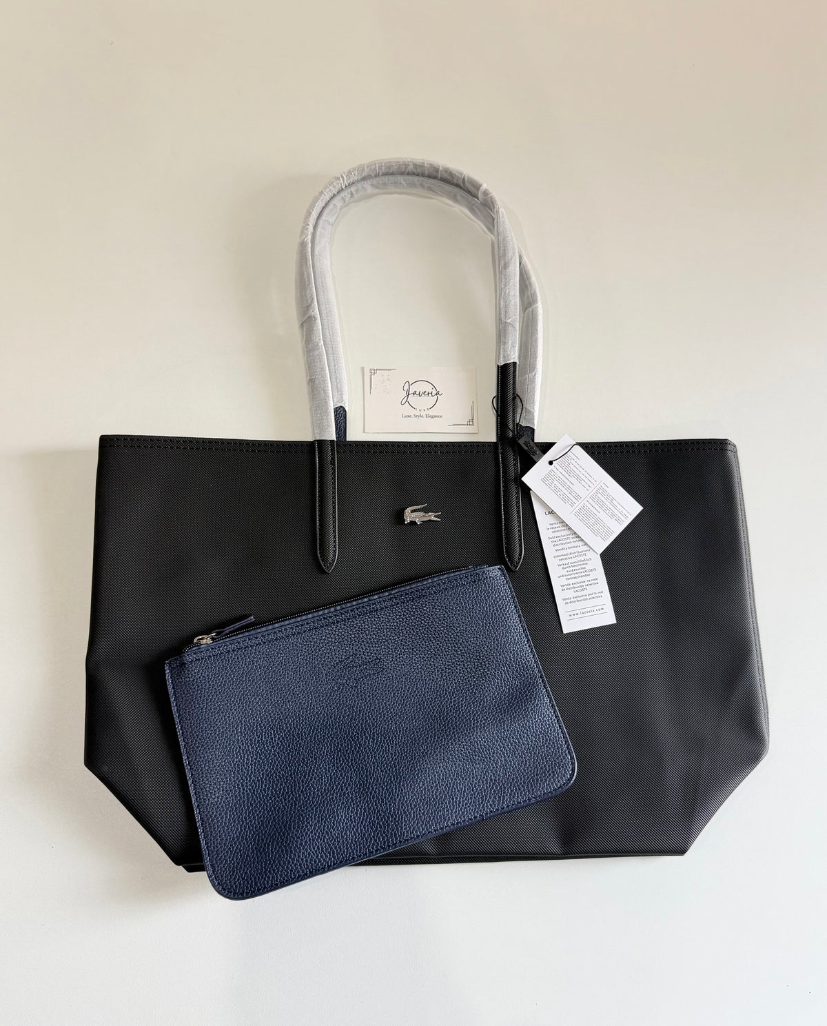 Anna Reversible Tote Bag & Pouch - Black with Navy Blue