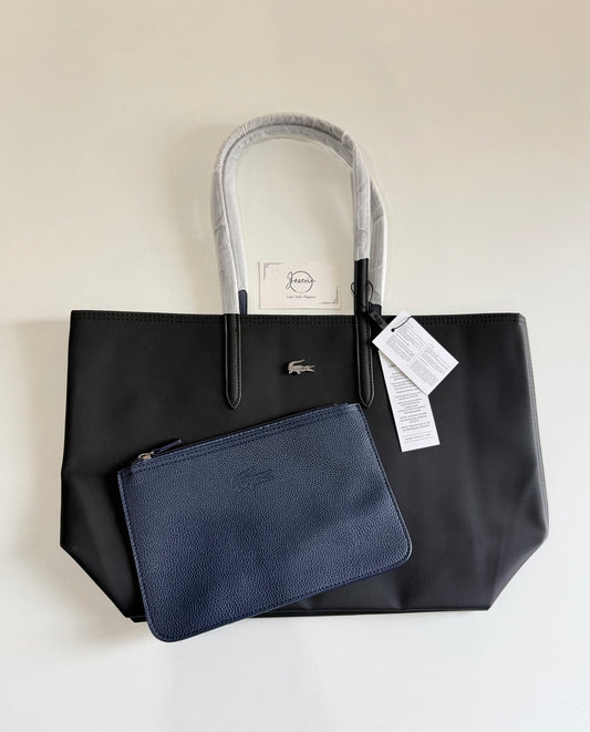 Anna Reversible Tote Bag & Pouch - Black with Navy Blue