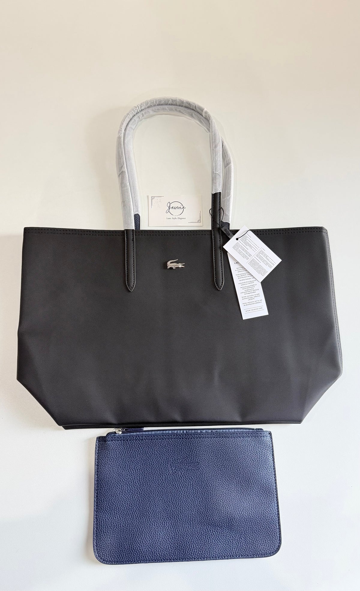 Anna Reversible Tote Bag & Pouch - Black with Navy Blue