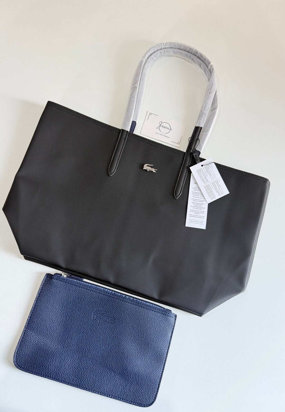 Anna Reversible Tote Bag & Pouch - Black with Navy Blue