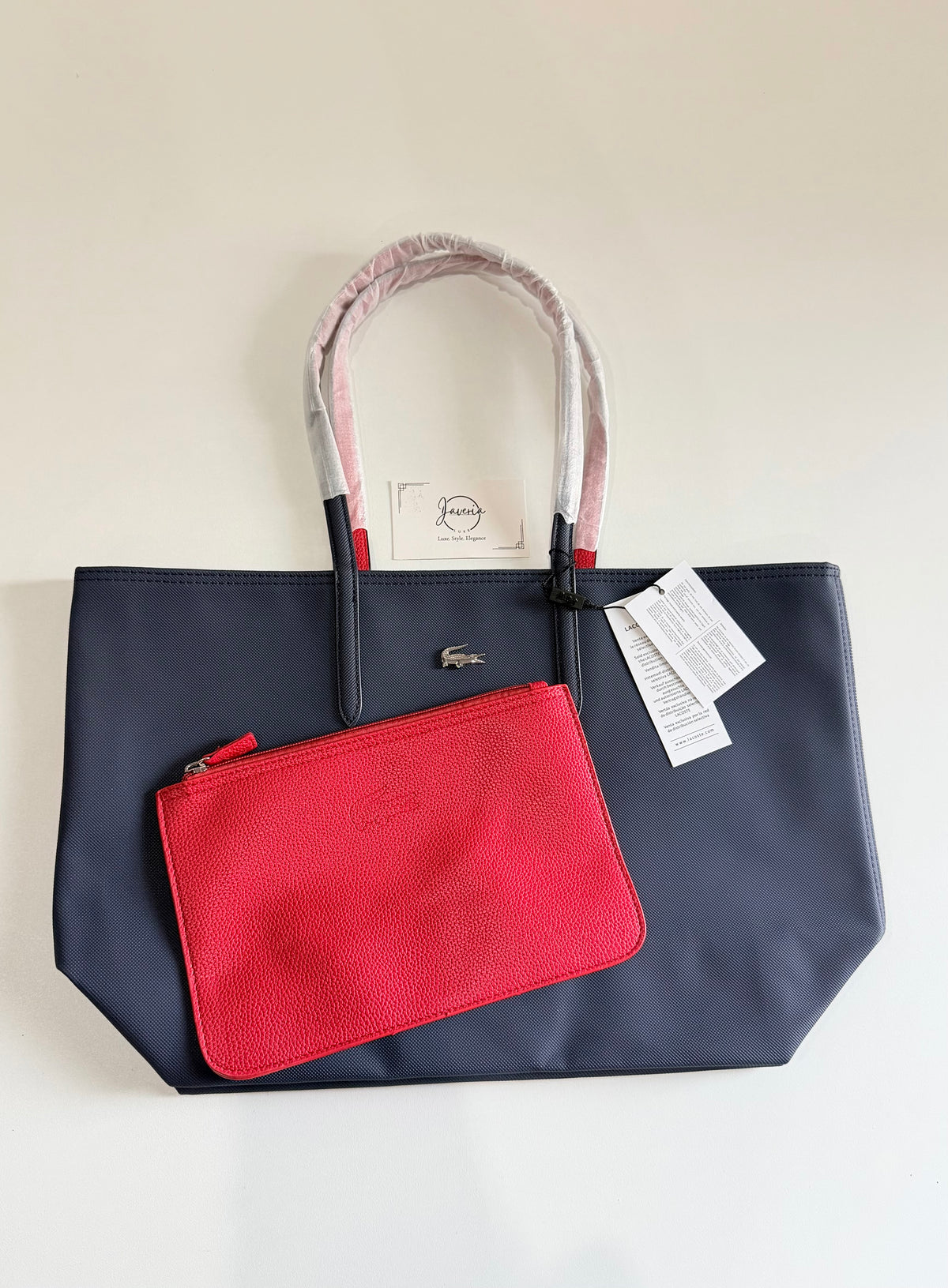 Anna Reversible Tote Bag & Pouch - Navy Blue with Red