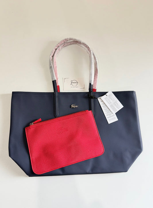 Anna Reversible Tote Bag & Pouch - Navy Blue with Red