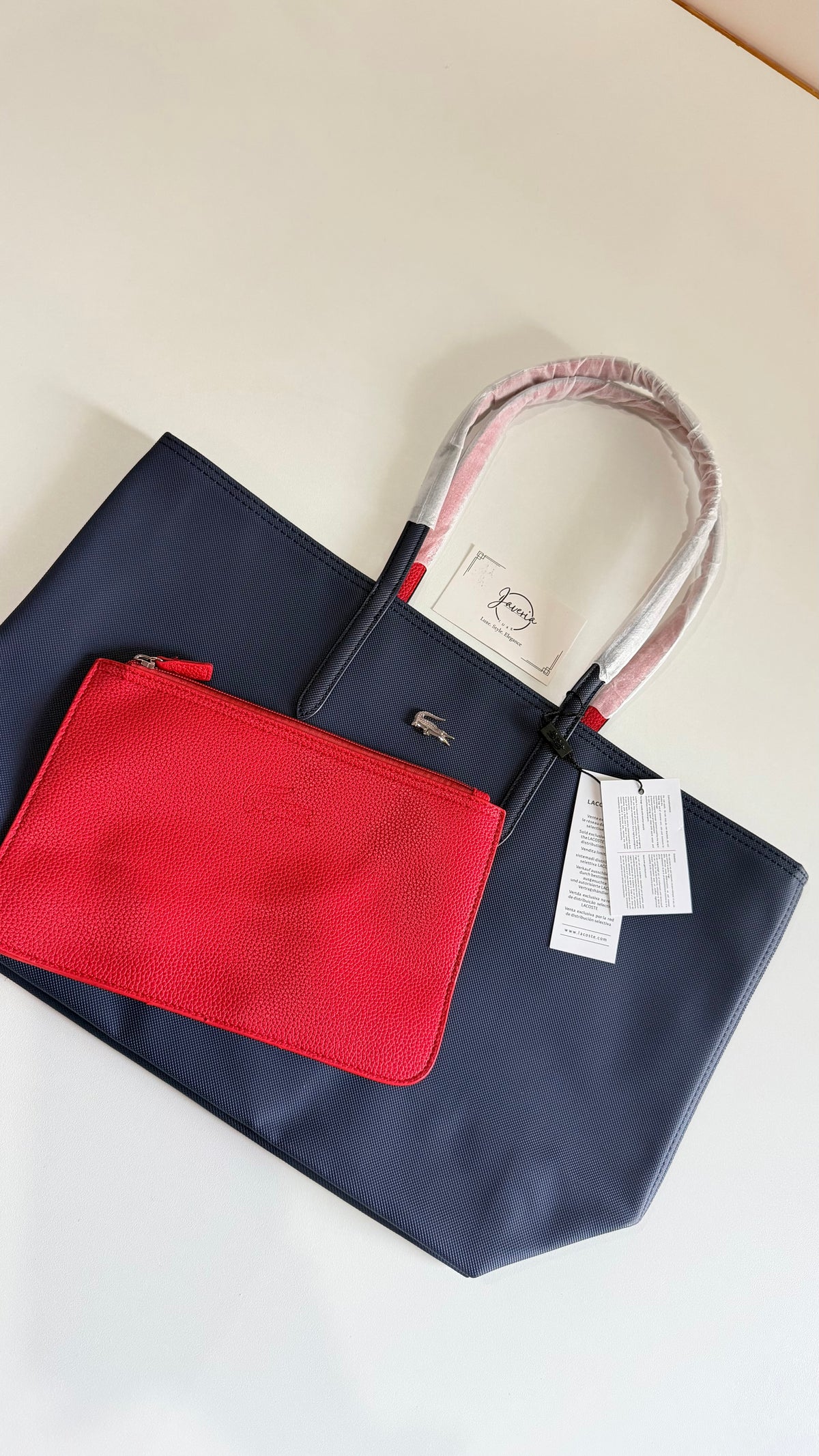 Anna Reversible Tote Bag & Pouch - Navy Blue with Red