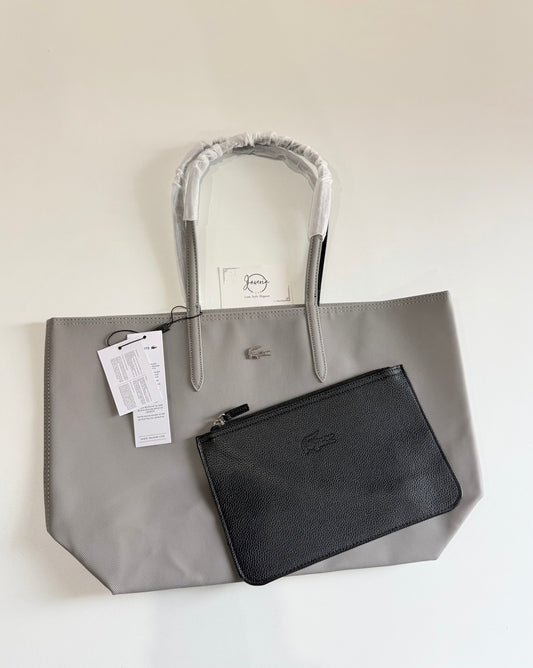 Anna Reversible Tote Bag & Pouch - Grey with Black