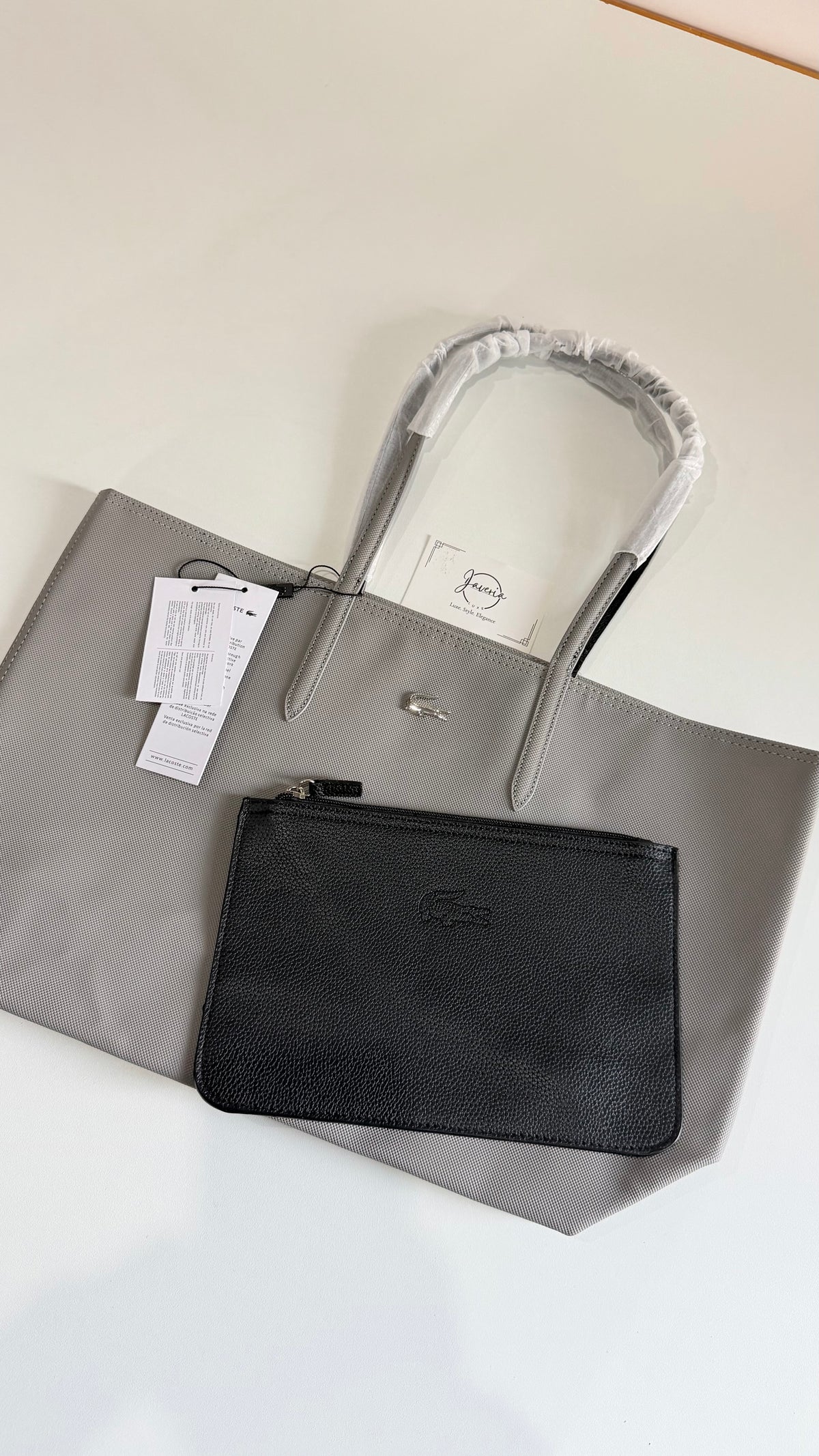 Anna Reversible Tote Bag & Pouch - Grey with Black