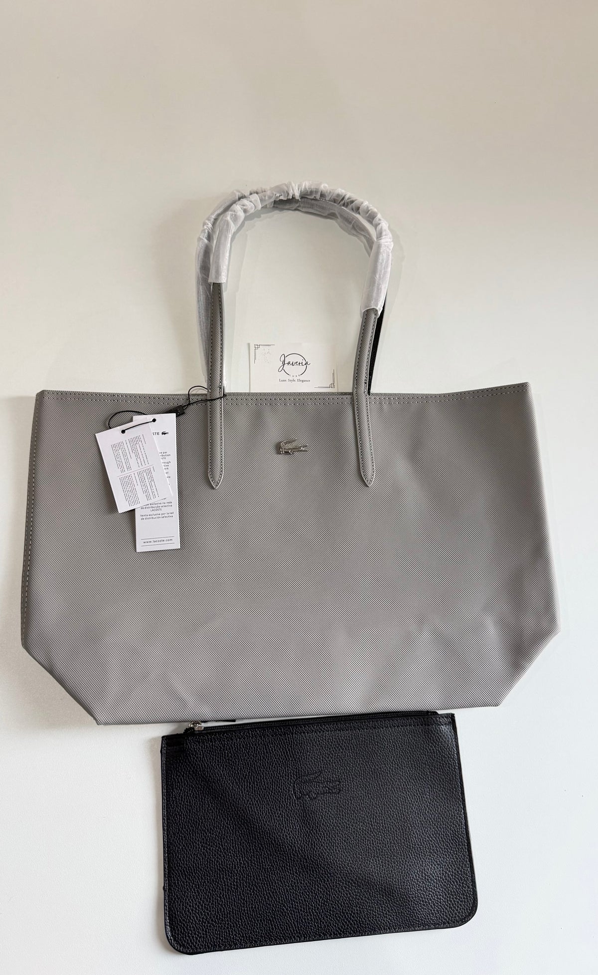 Anna Reversible Tote Bag & Pouch - Grey with Black