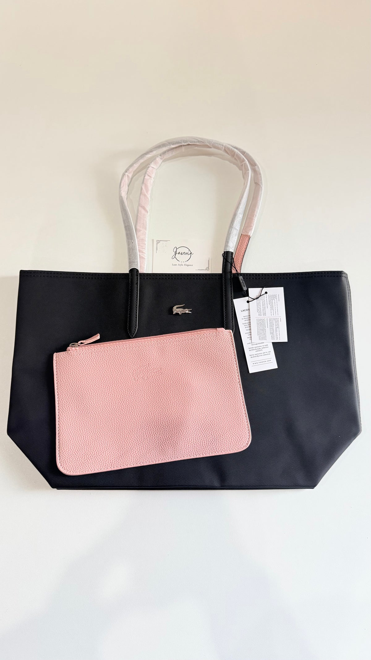 Anna Reversible Tote Bag & Pouch - Black with Pink