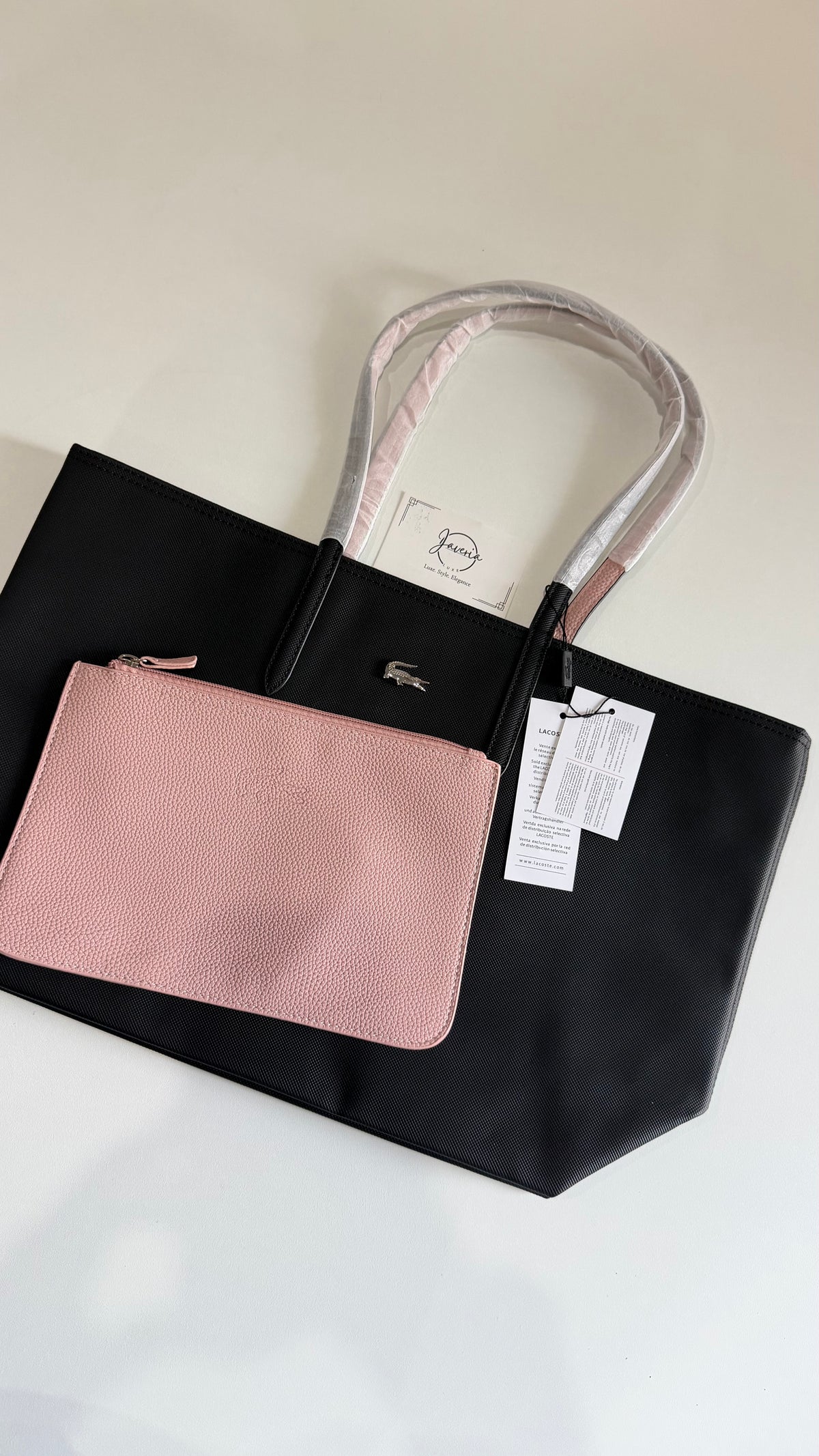 Anna Reversible Tote Bag & Pouch - Black with Pink