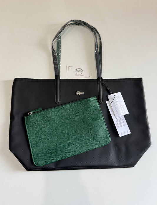 Anna Reversible Tote Bag & Pouch - Black with Green