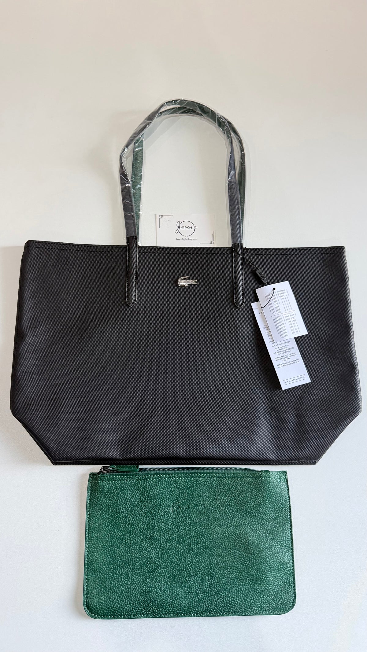 Anna Reversible Tote Bag & Pouch - Black with Green