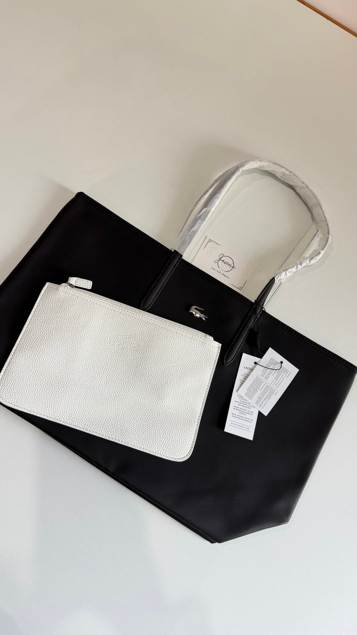 Anna Reversible Tote Bag & Pouch - Black with White