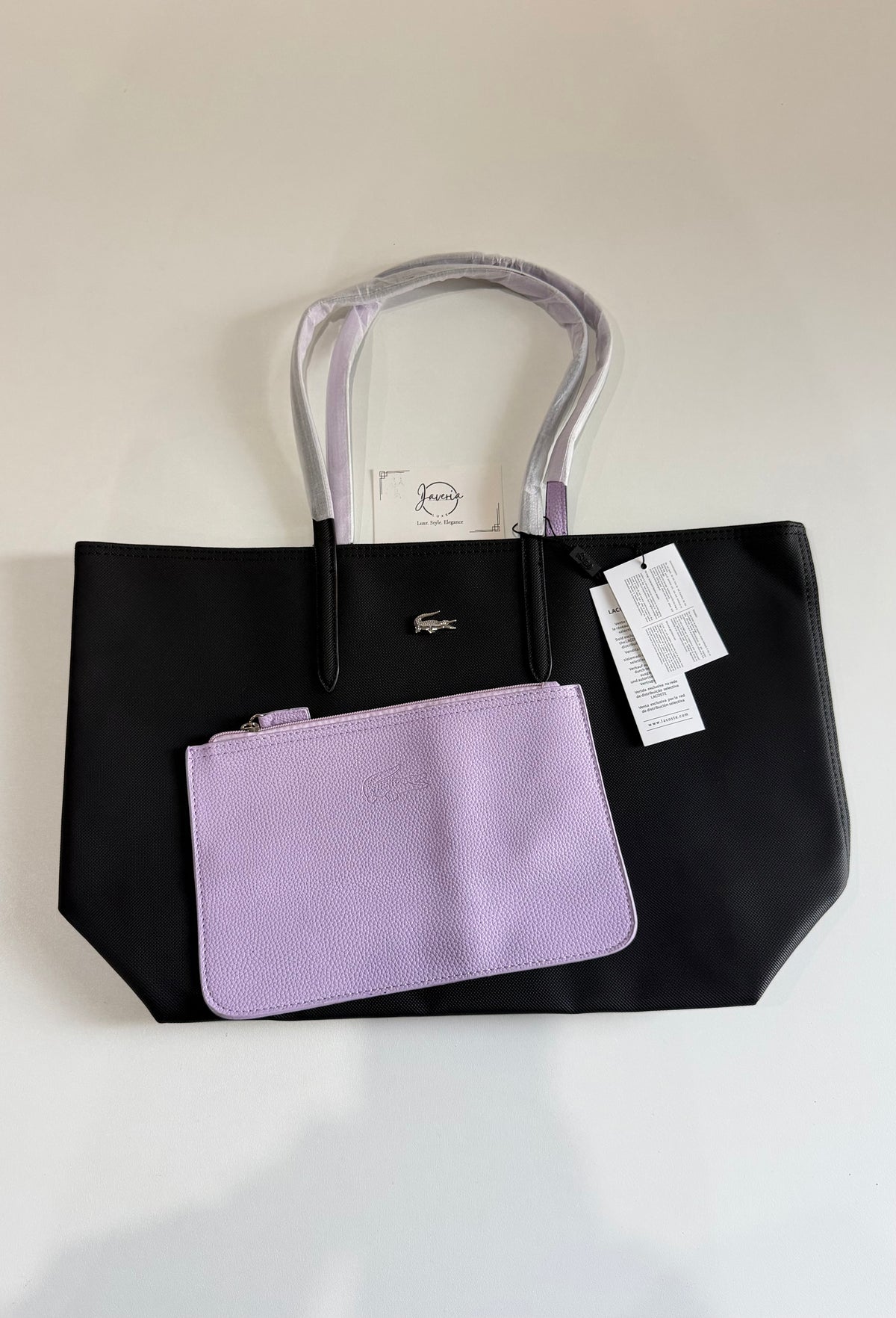 Anna Reversible Tote Bag & Pouch - Black with Lilac