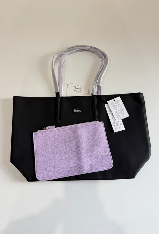 Anna Reversible Tote Bag & Pouch - Black with Lilac