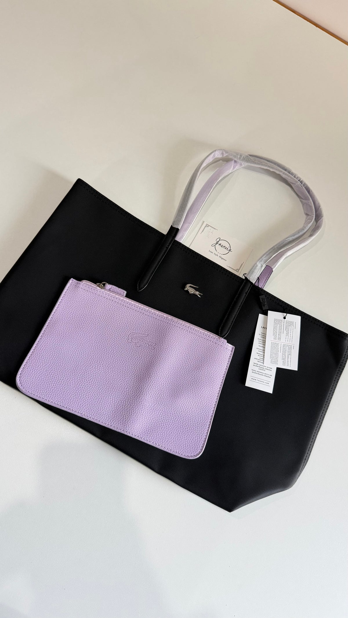 Anna Reversible Tote Bag & Pouch - Black with Lilac