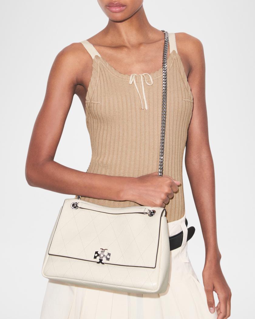 Charlie Medium Quilted Leather Shoulder Bag - White
