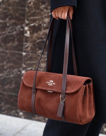 Coach Bridget Flap Shoulder Bag - Suede Brown