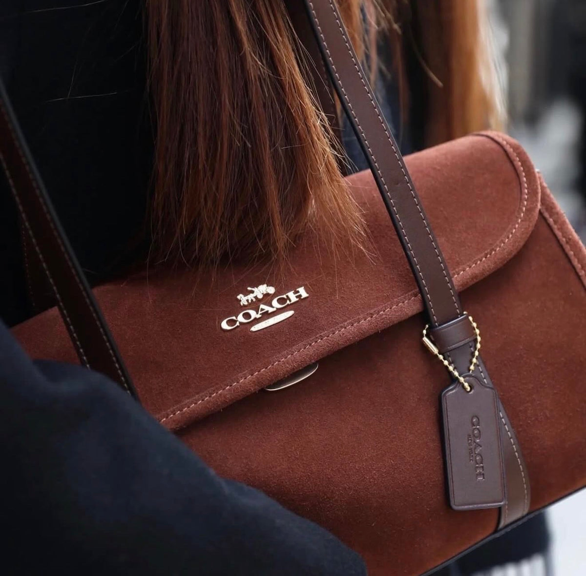 Coach Bridget Flap Shoulder Bag - Suede Brown