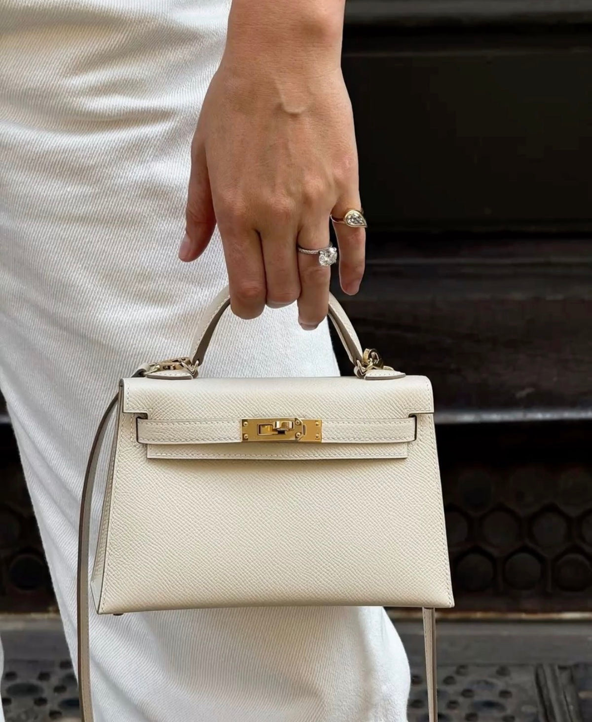 Hermes Mini Kelly Bag with complete packaging Genuine leather - Craie