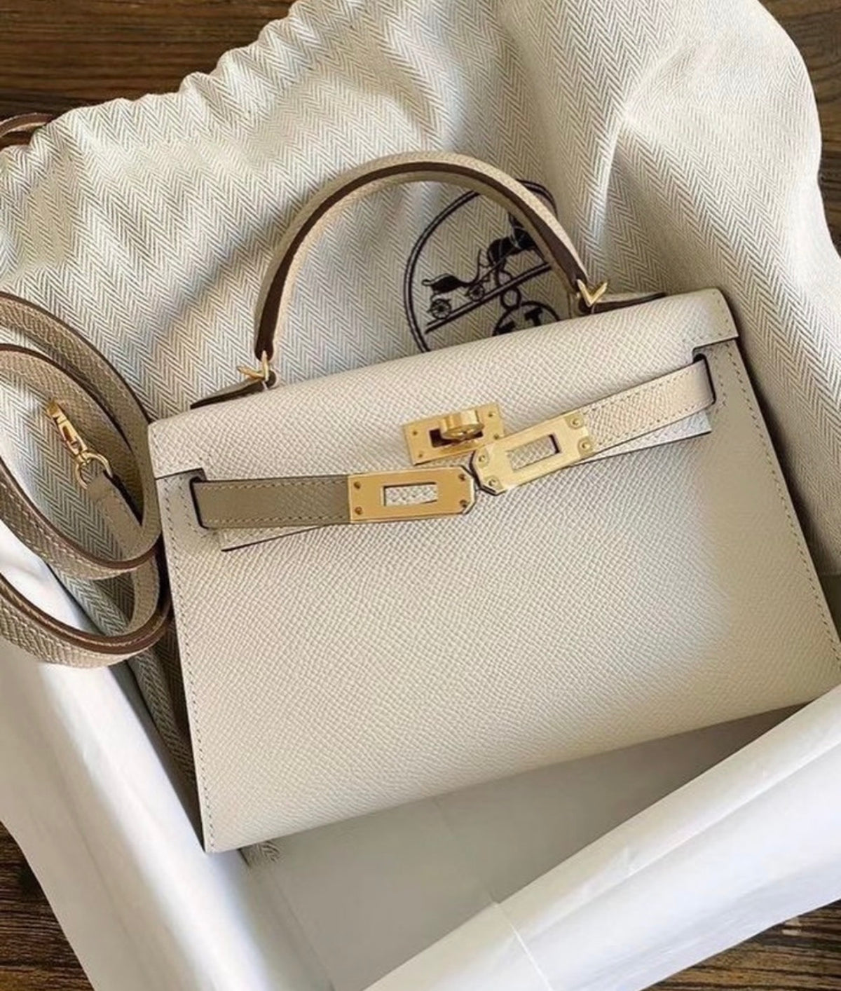 Hermes Mini Kelly Bag with complete packaging Genuine leather - Craie