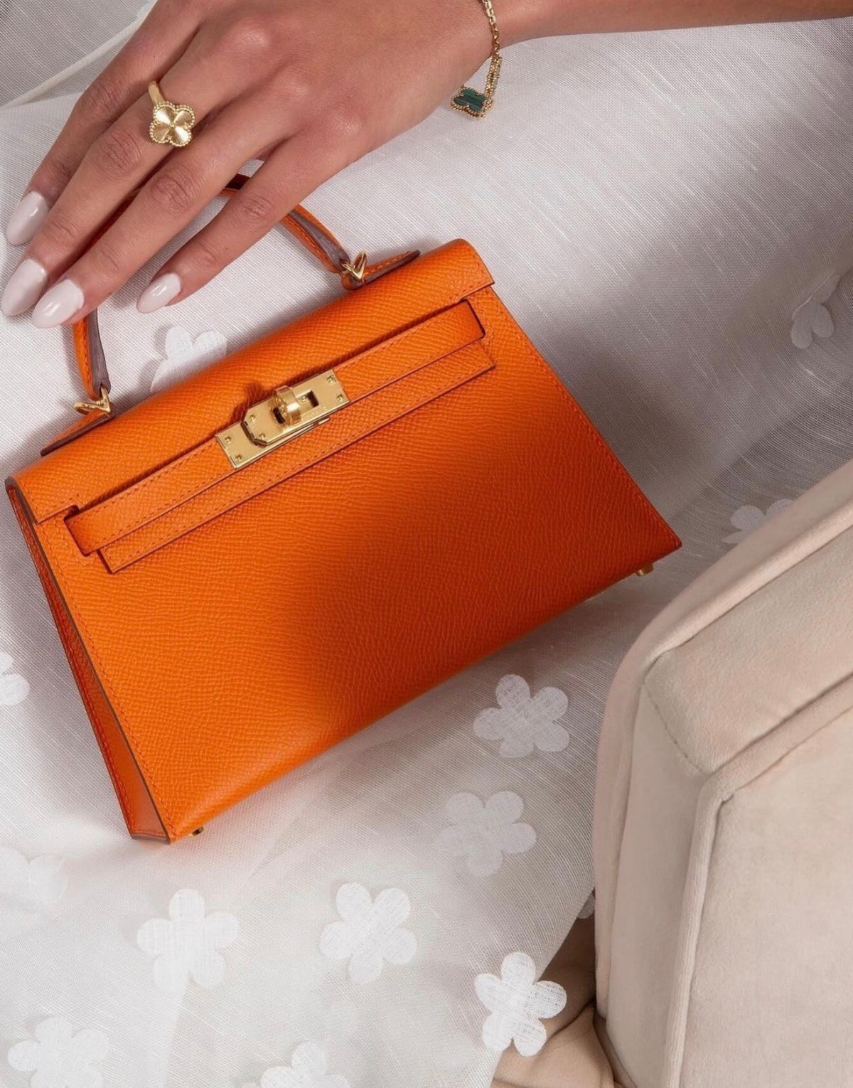Hermes Mini Kelly Bag with complete packaging Genuine leather - Orange