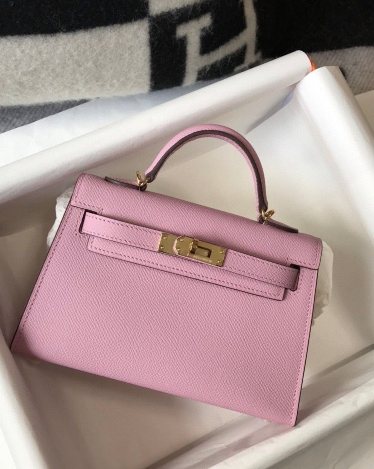 Hermes Mini Kelly Bag with complete packaging Genuine leather - Pink