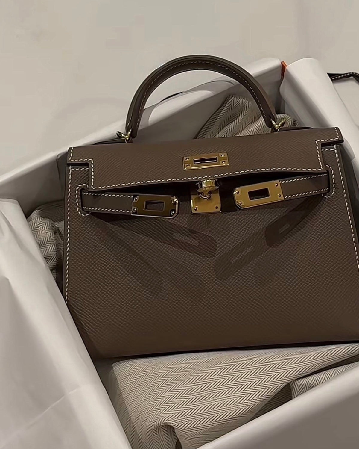 Hermes Mini Kelly Bag with complete packaging Genuine leather - Etoupe