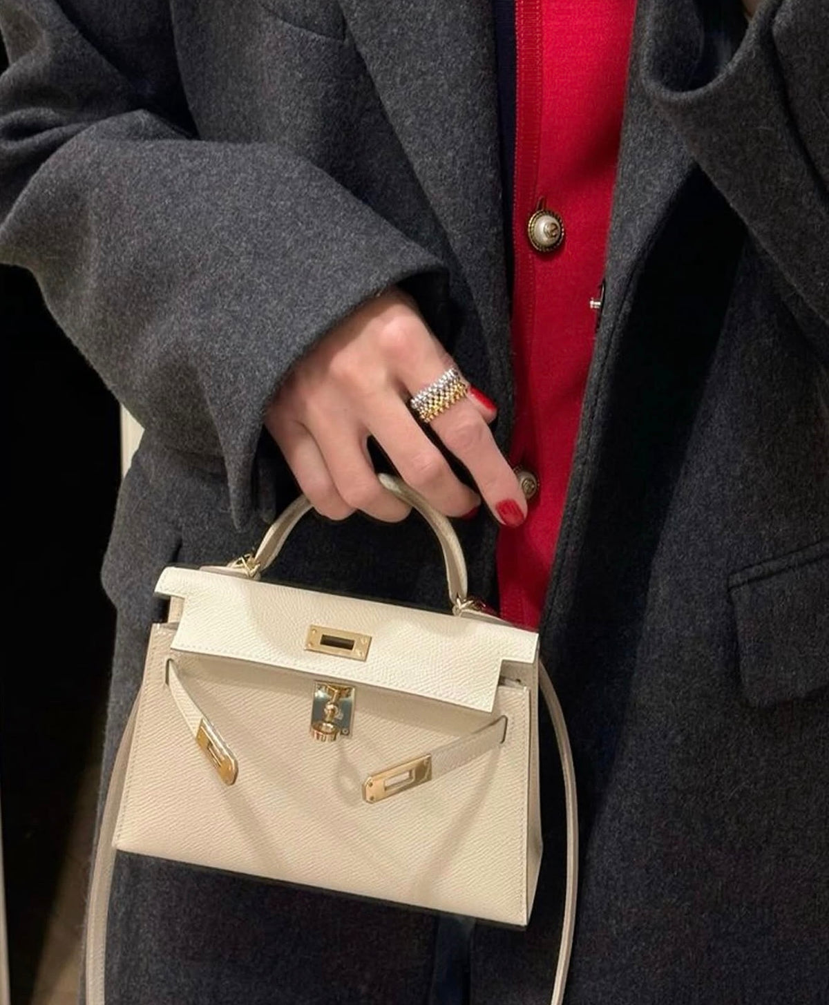 Hermes Mini Kelly Bag with complete packaging Genuine leather - Craie