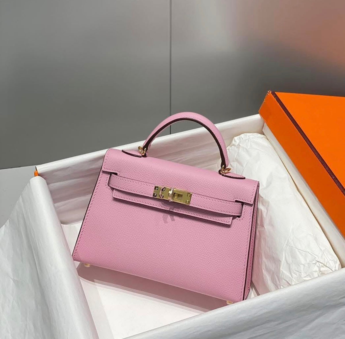 Hermes Mini Kelly Bag with complete packaging Genuine leather - Pink