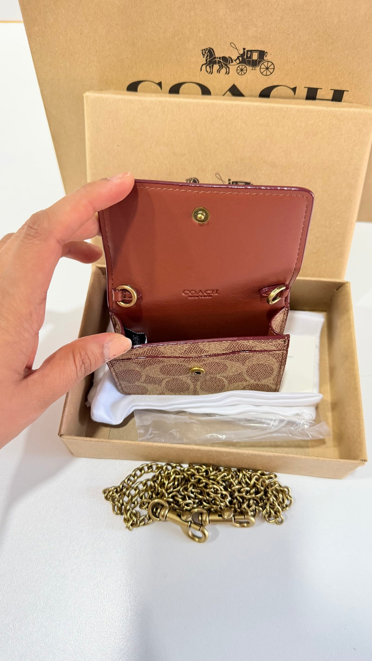 Coach Mini Wallet on a Chain - Signature Canvas Brown