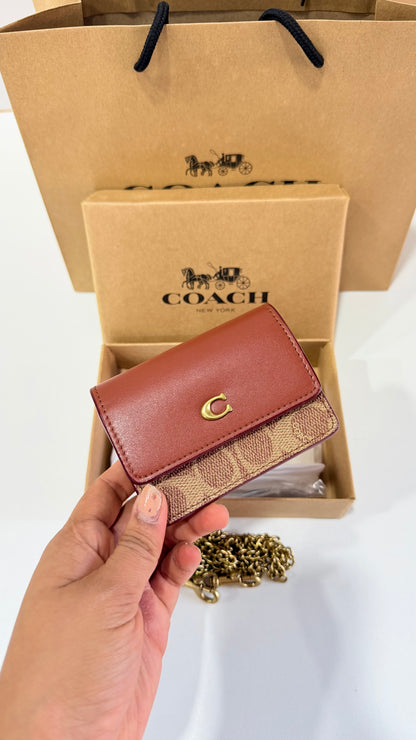 Coach Mini Wallet on a Chain - Signature Canvas Brown