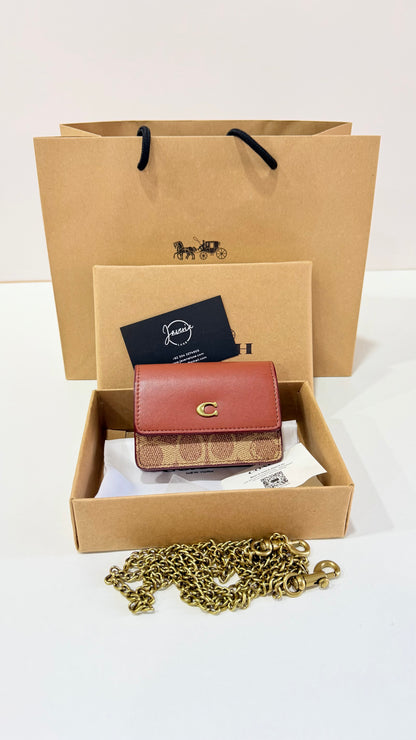 Coach Mini Wallet on a Chain - Signature Canvas Brown