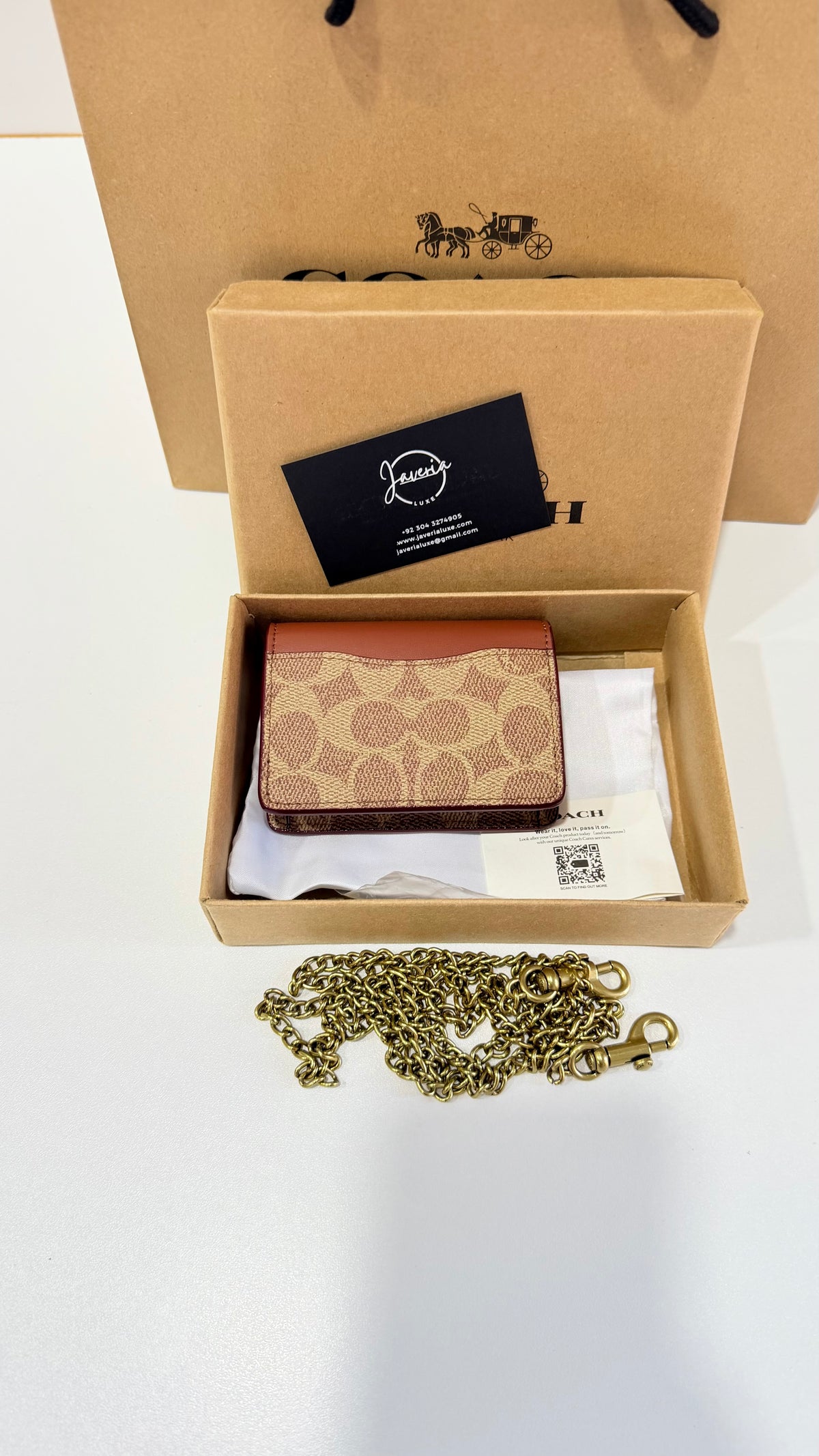 Coach Mini Wallet on a Chain - Signature Canvas Brown