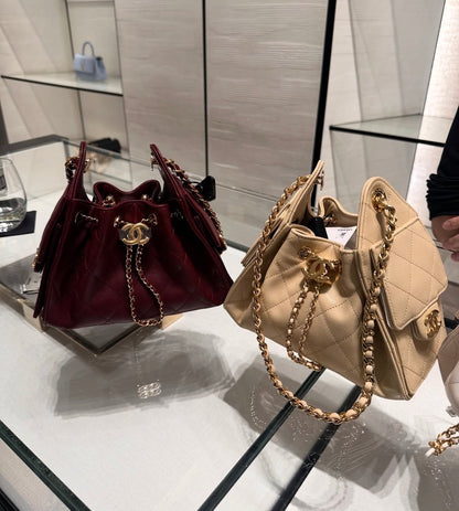 Chanel Hobo 25 Mini with Brand Box Packaging (Genuine leather) - Deep Burgundy