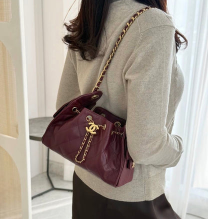 Chanel Hobo 25 Mini with Brand Box Packaging (Genuine leather) - Deep Burgundy