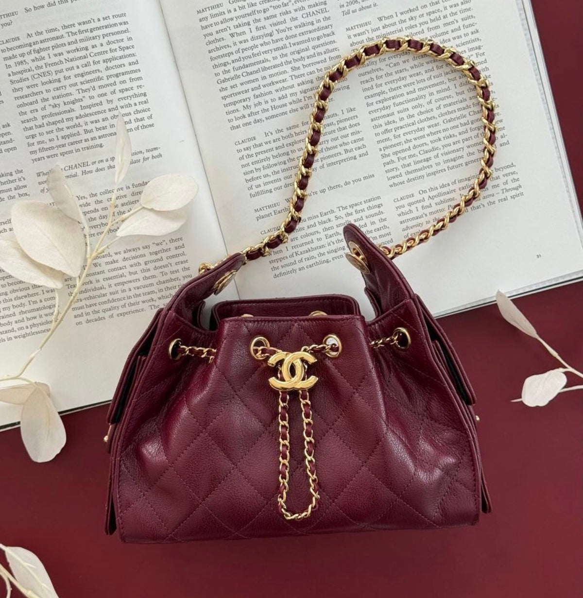 Chanel Hobo 25 Mini with Brand Box Packaging (Genuine leather) - Deep Burgundy