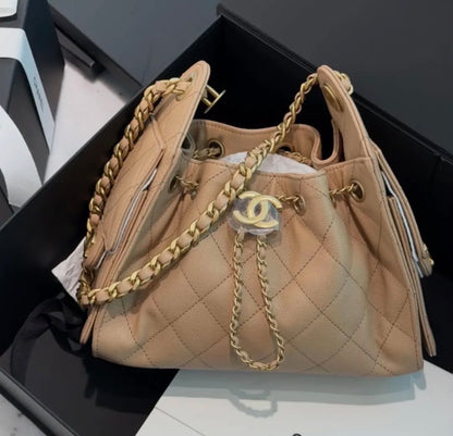 Chanel Hobo 25 Mini with Brand Box Packaging (Genuine Leather) - Beige