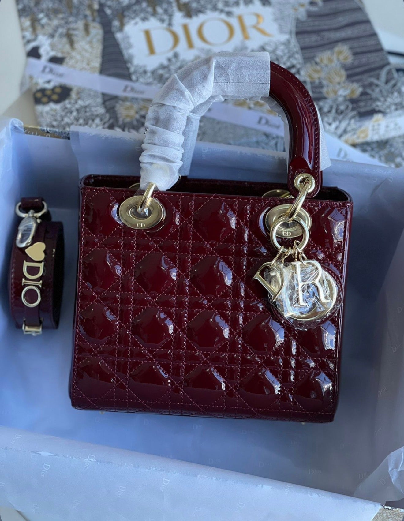 Lady Dior Medium Bag Gloss Burgundy