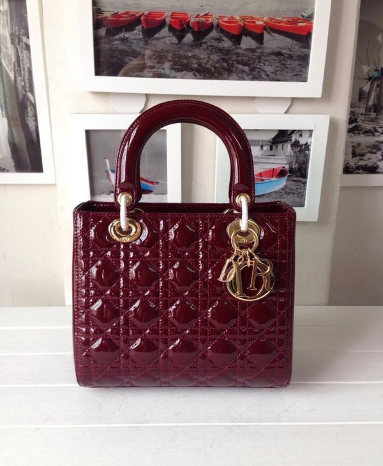 Lady Dior Medium Bag Gloss Burgundy