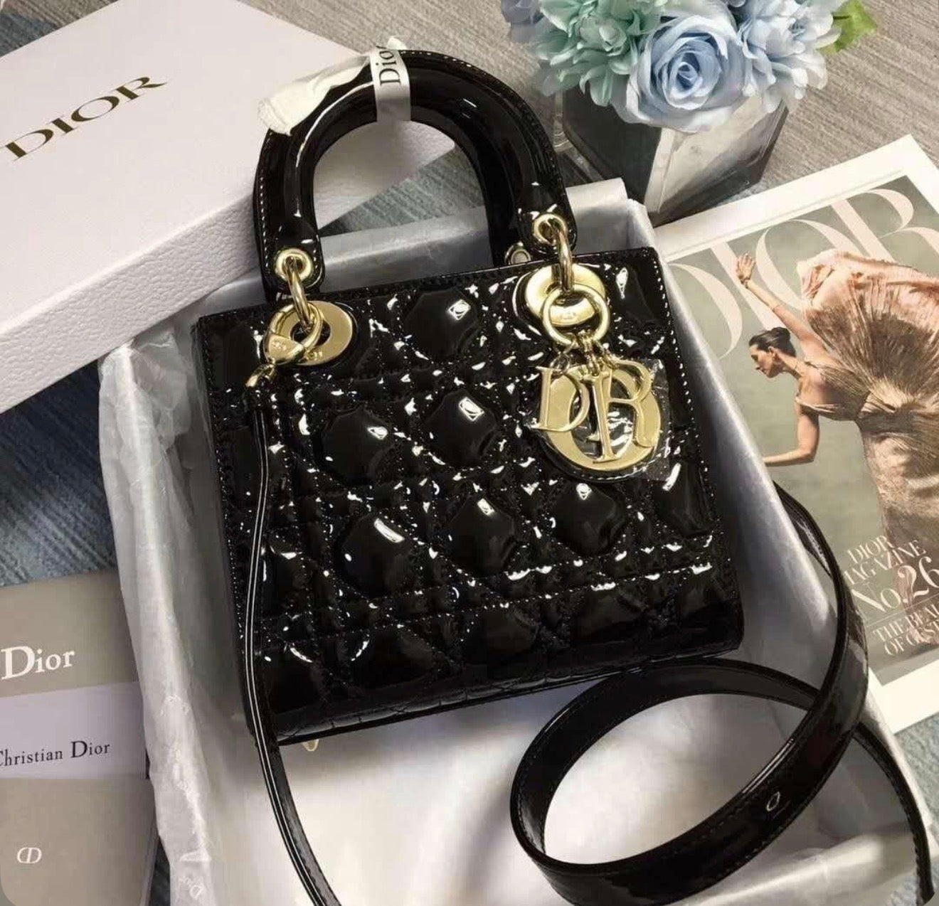 Lady Dior Medium Bag Gloss Black