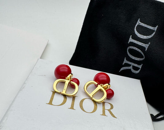 Dior CD Earrings - Pearl Red