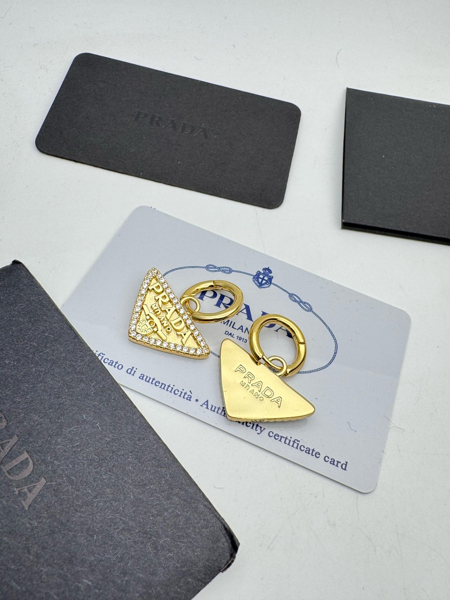 Prada Metallic Enamelled Logo Earrings