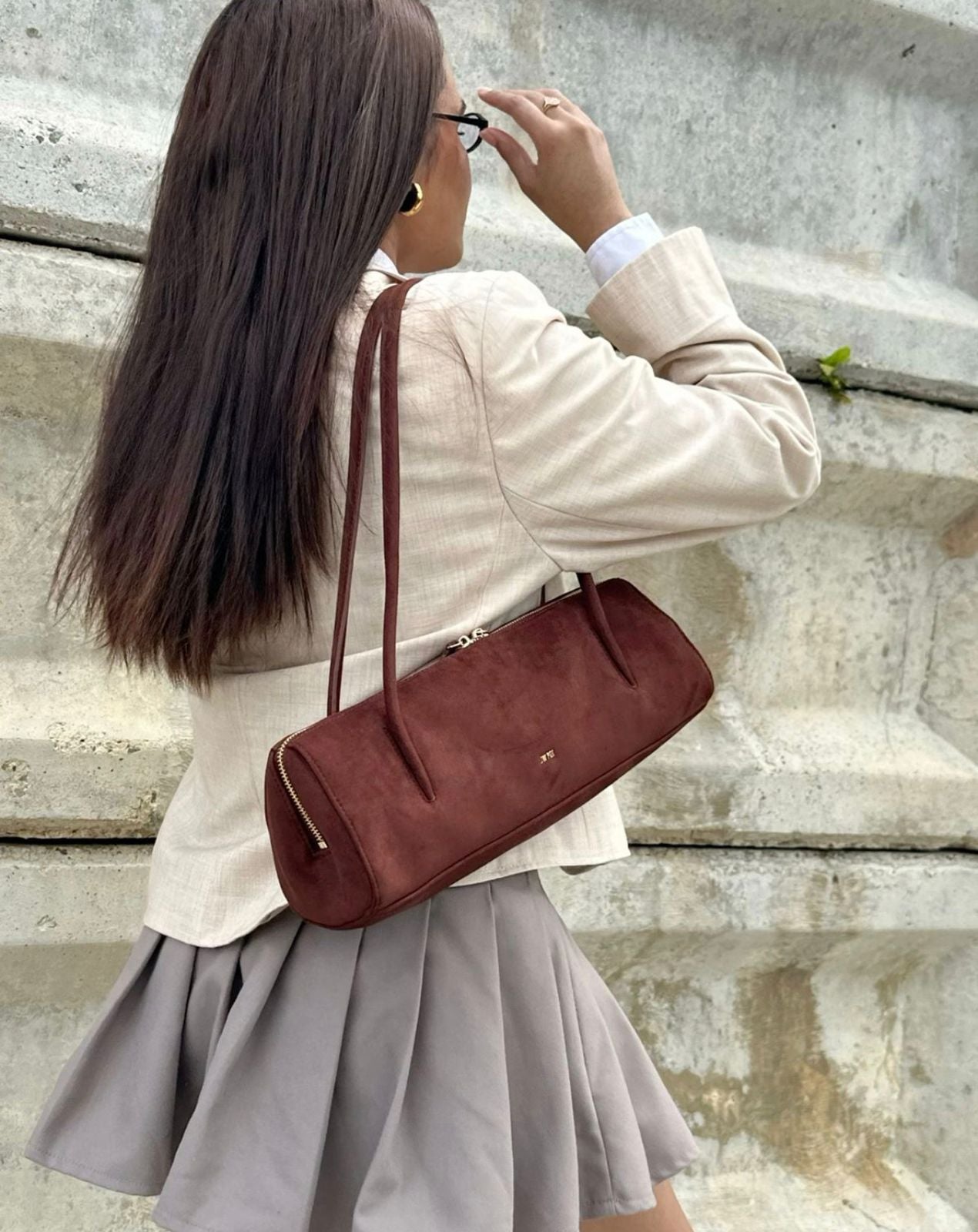 NOVA SHOULDER BAG - BROWN SUEDE LEATHER