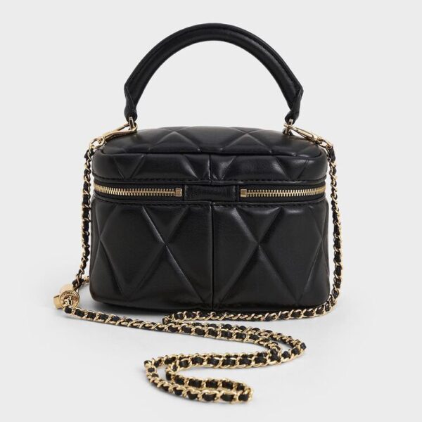Charles n Keith Black Arwen Quilted Top Handle Vanity Bag